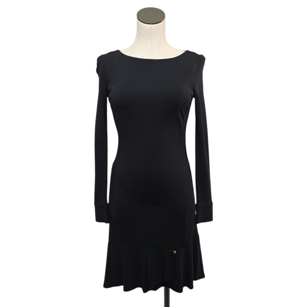 Tory Burch Size XS Black Long Sleeve Dress with Pleated Hem Preppy Quiet Luxury